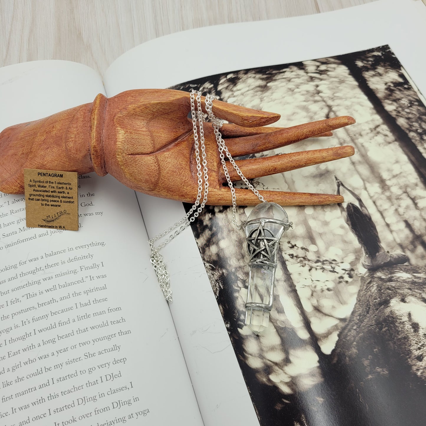 Pentagram Crystal Wand Necklace