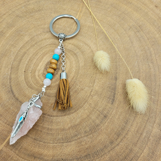 Rose Quartz Arrowhead Keyring