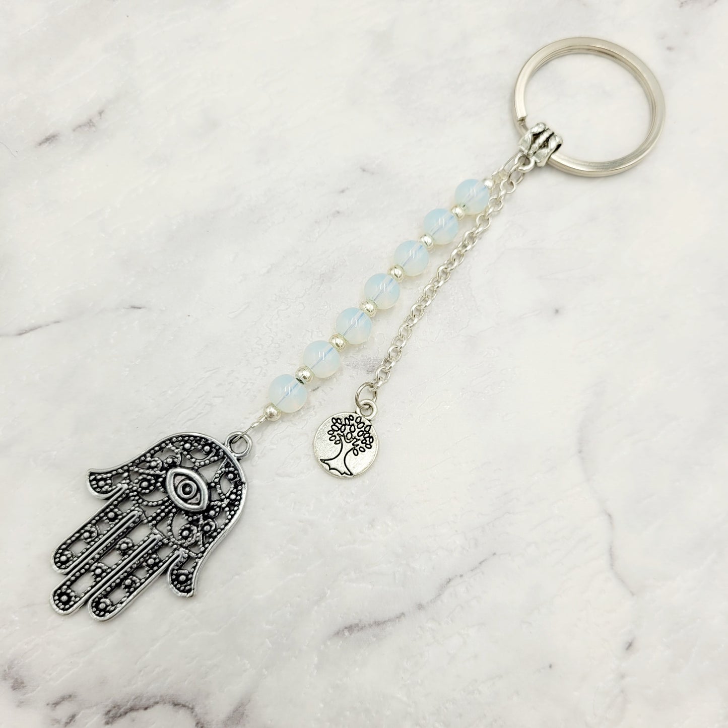 Opalite Hamsa Crystal Charm Keyring
