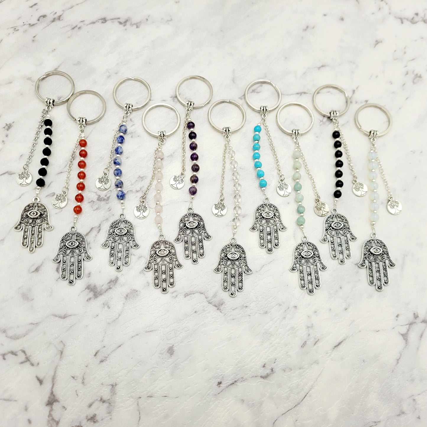 Aquamarine Hamsa Crystal Charm Keyring