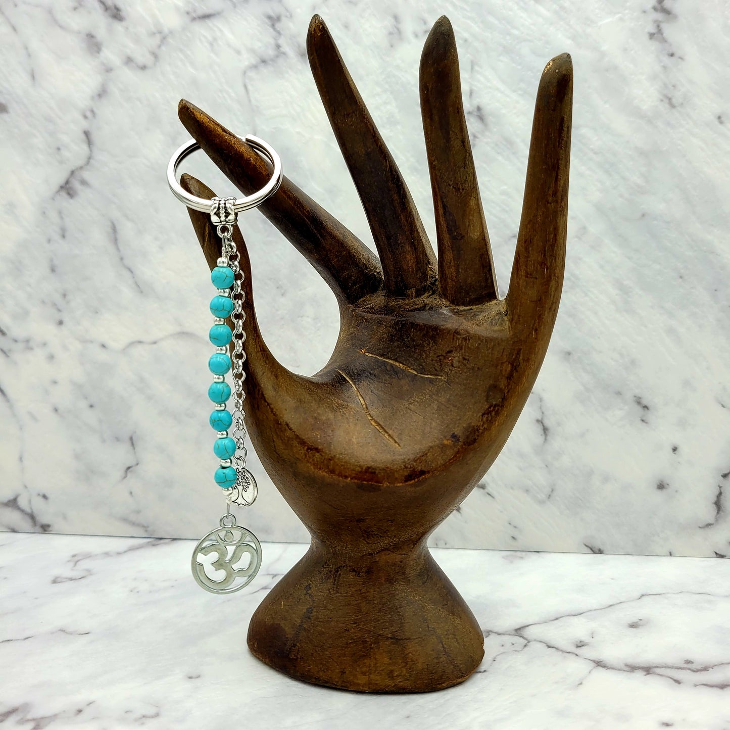 Turquoise Om Crystal Charm Keyring