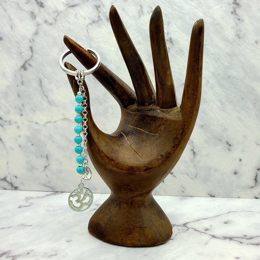 Turquoise Om Crystal Charm Keyring