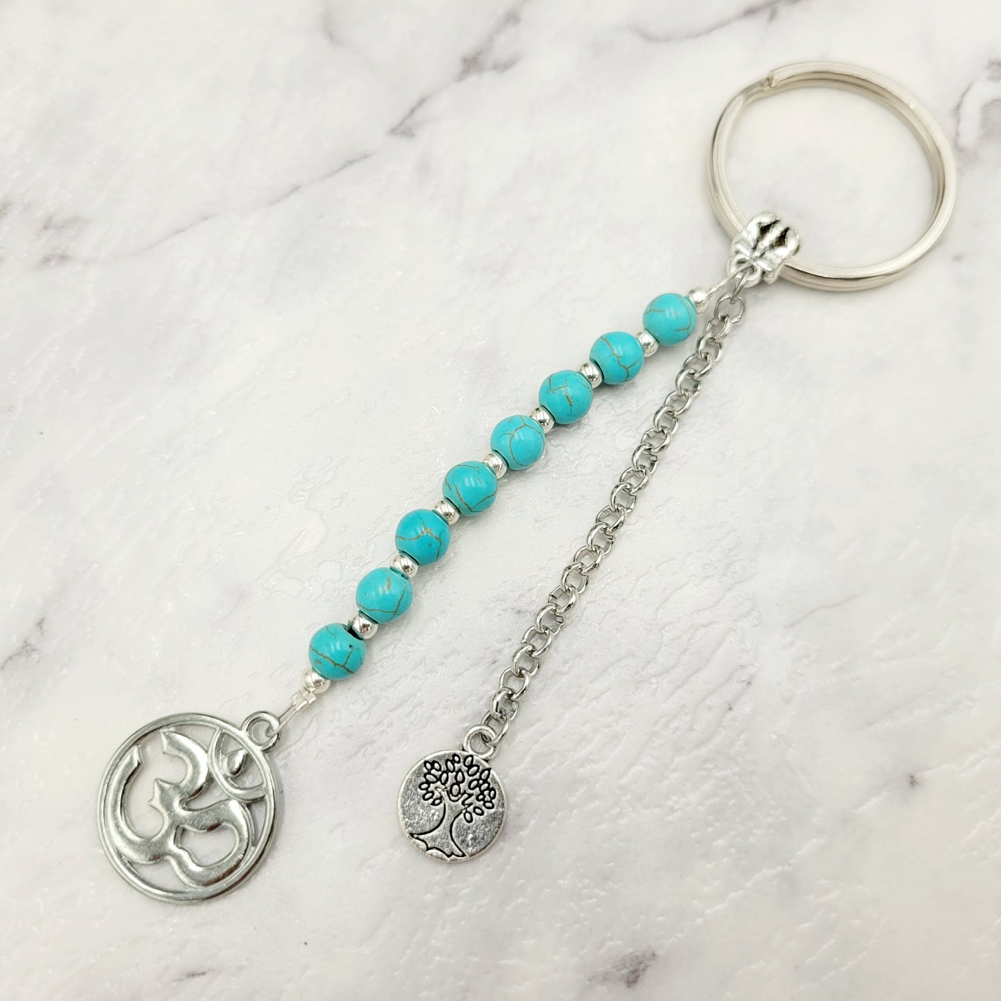 Turquoise Om Crystal Charm Keyring