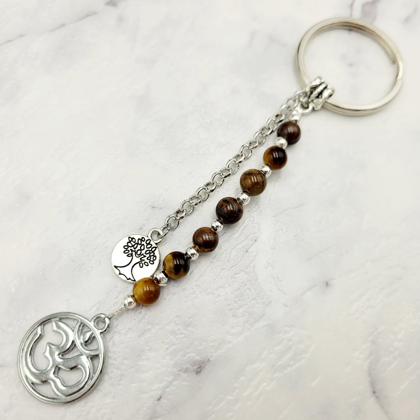 Tiger Eye Om Crystal Charm Keyring