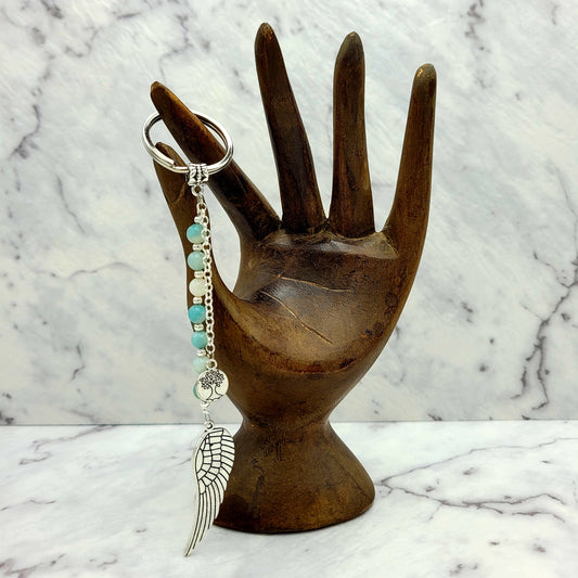 Aquamarine Angel Wing Crystal Charm Keyring