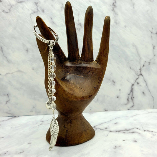 Clear Quartz Angel Wing Crystal Charm Keyring