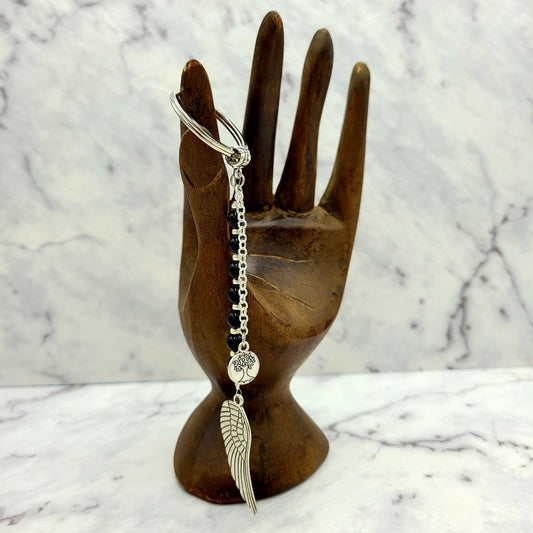 Obsidian Angel Wing Crystal Charm Keyring