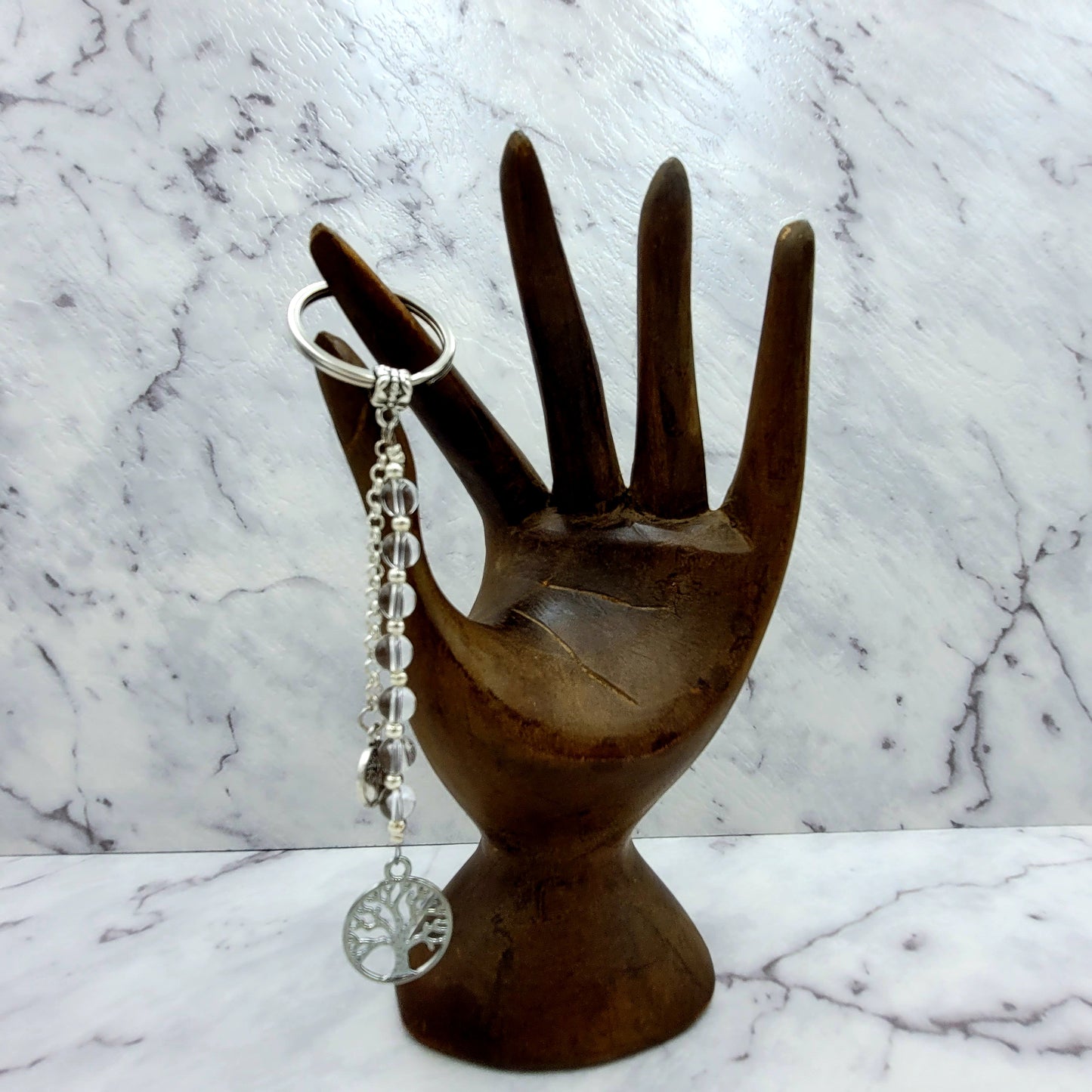 Clear Quartz Tree of Life Crystal Charm Keyring
