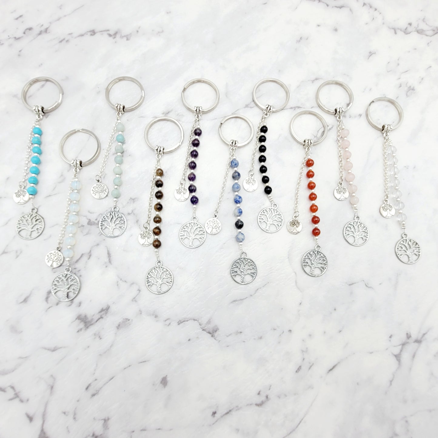 Rose Quartz Tree of Life Crystal Charm Keyring