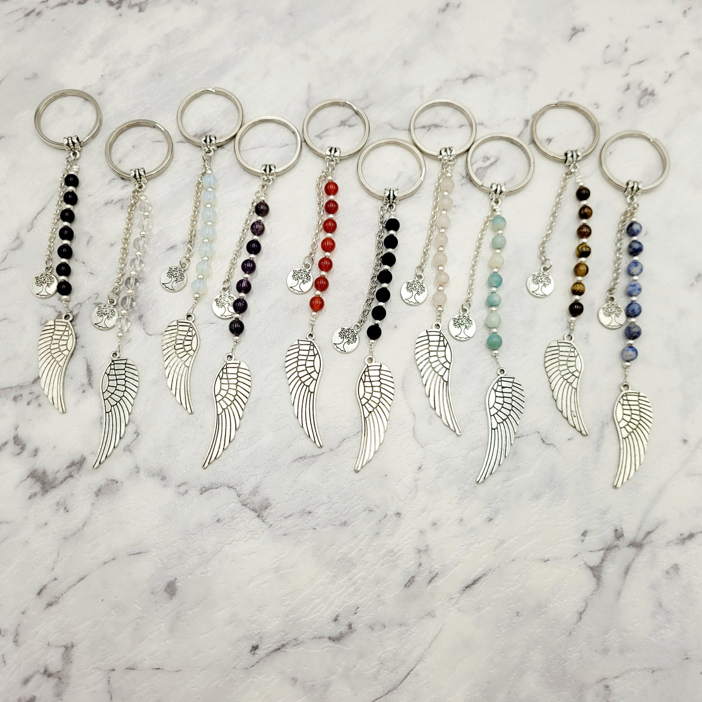 Opalite Angel Wing Crystal Charm Keyring