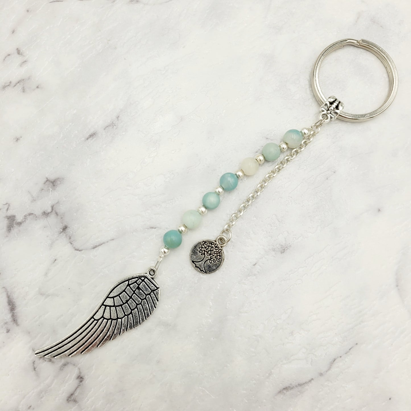 Aquamarine Angel Wing Crystal Charm Keyring