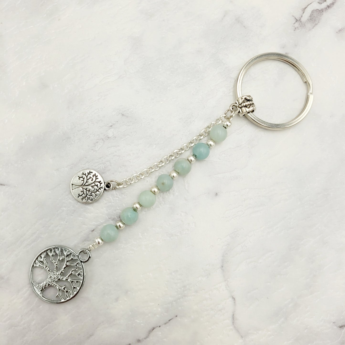 Aquamarine Tree of Life Crystal Charm Keyring