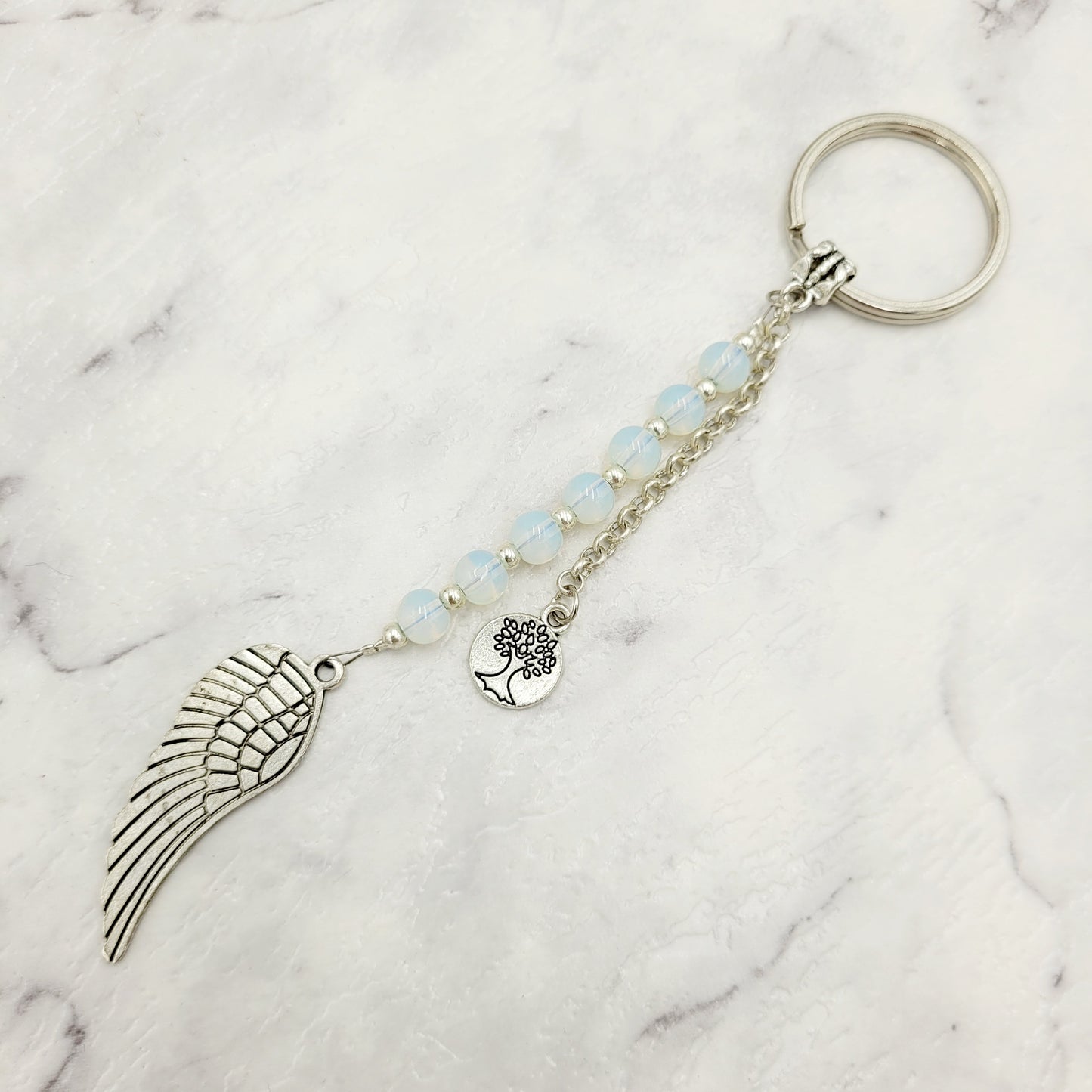 Opalite Angel Wing Crystal Charm Keyring