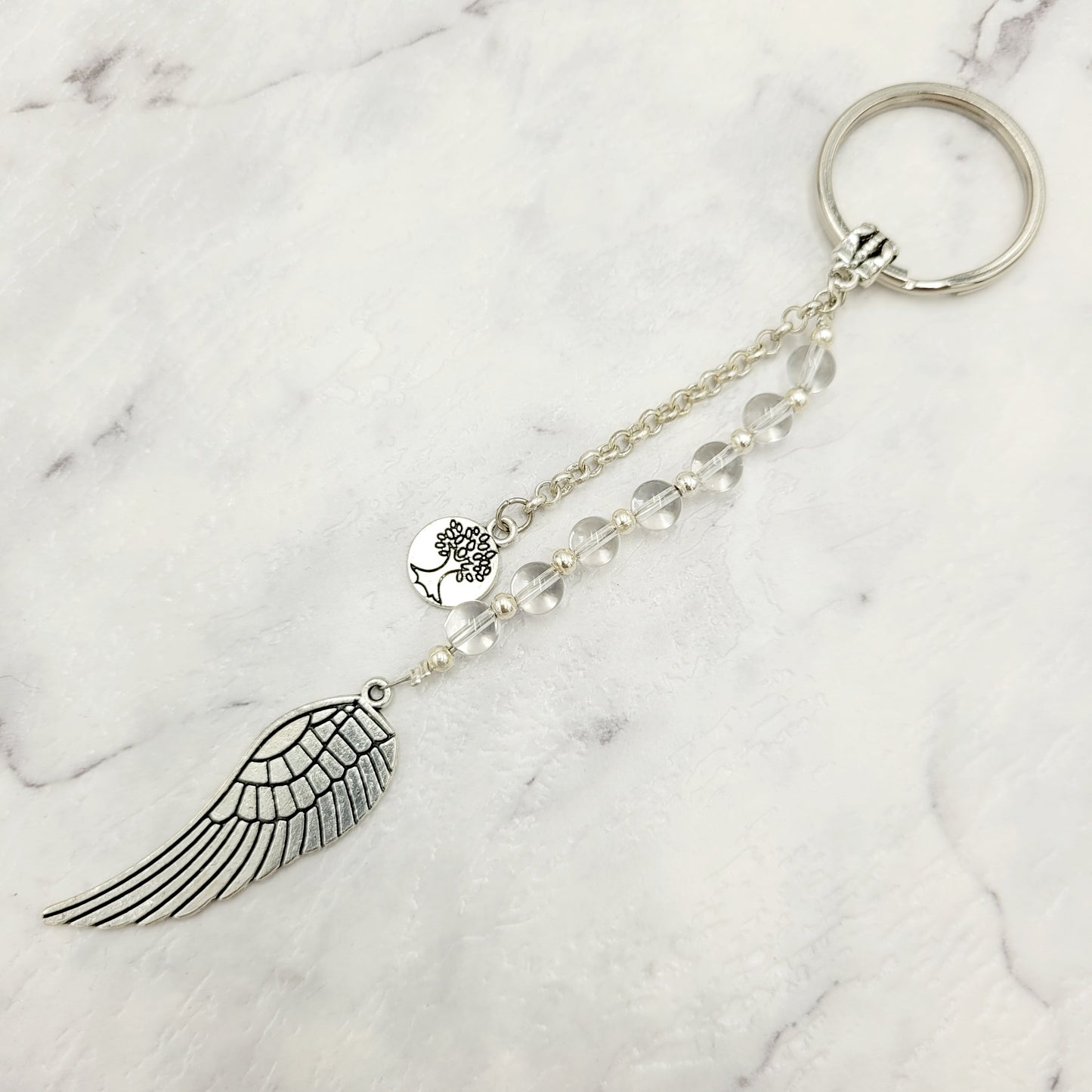 Clear Quartz Angel Wing Crystal Charm Keyring