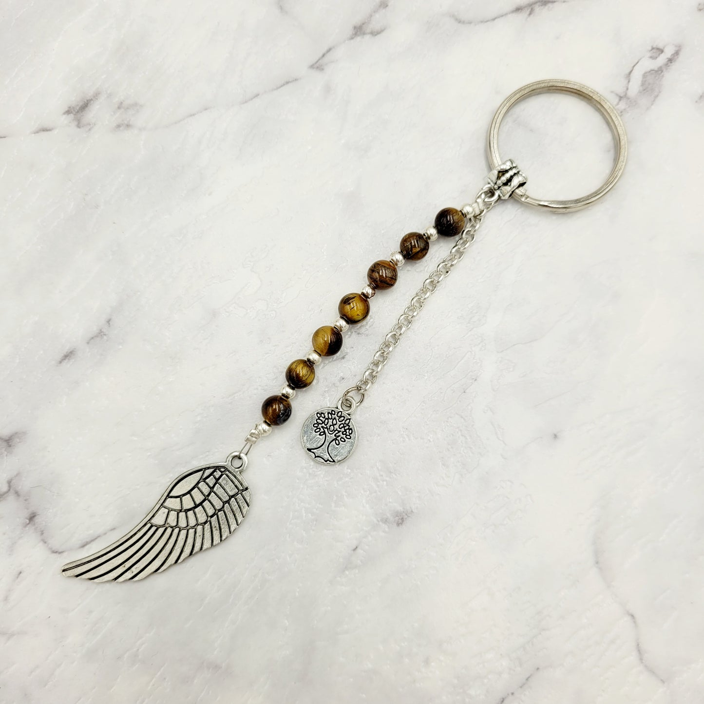 Tiger Eye Angel Wing Crystal Charm Keyring