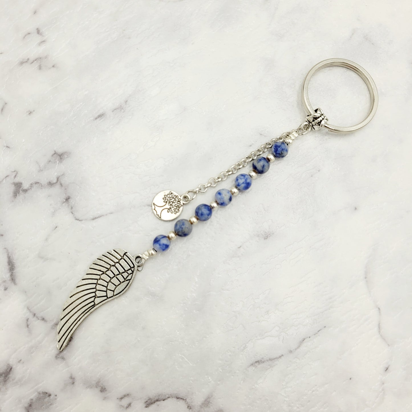 Sodalite Angel Wing Crystal Charm Keyring