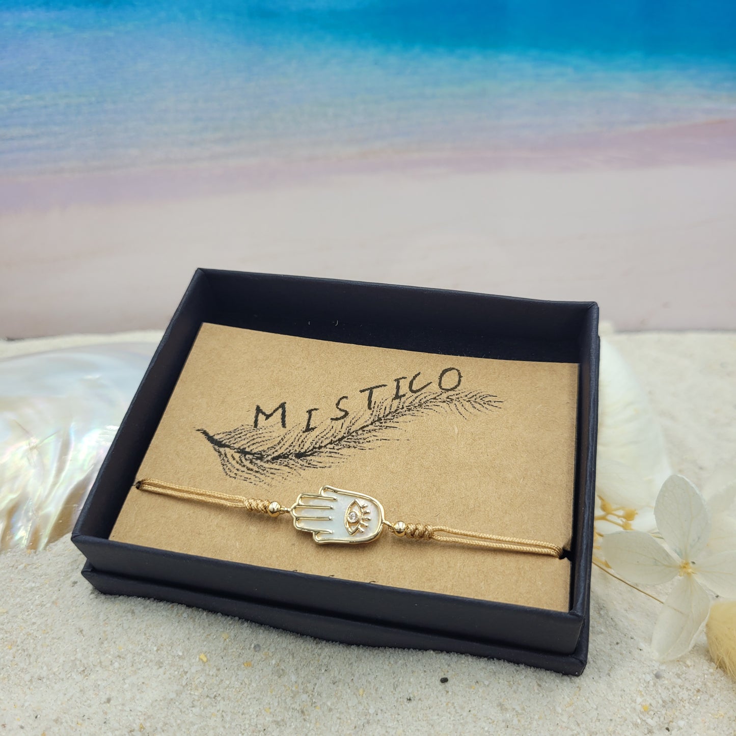Mother of Pearl with Hamsa Charm String Bracelet