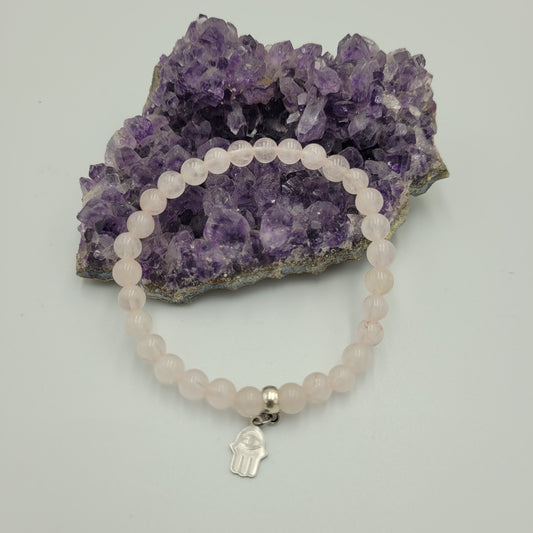 Bracelet Rose quartz 6mm Hamsa