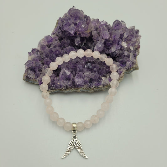 Bracelet Rose quartz 6mm Wings
