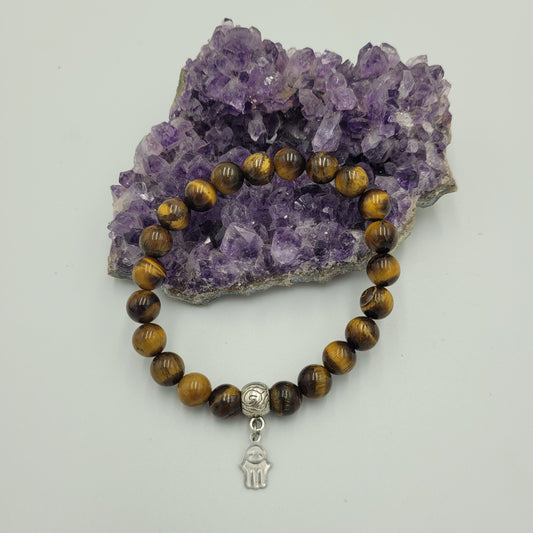 Bracelet Tiger Eye 8mm Hamsa