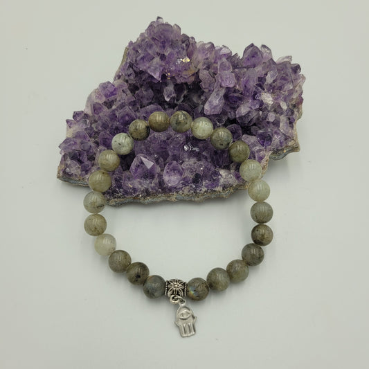 Bracelet Labradorite 8mm Hamsa