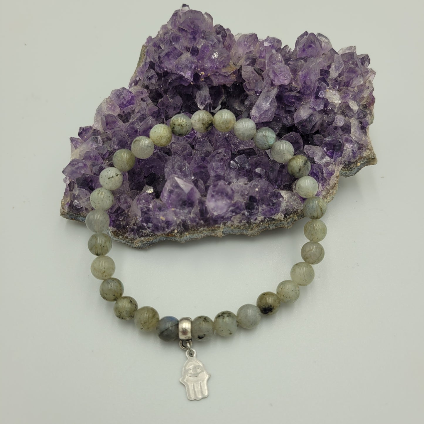 Bracelet Labradorite 6mm Hamsa