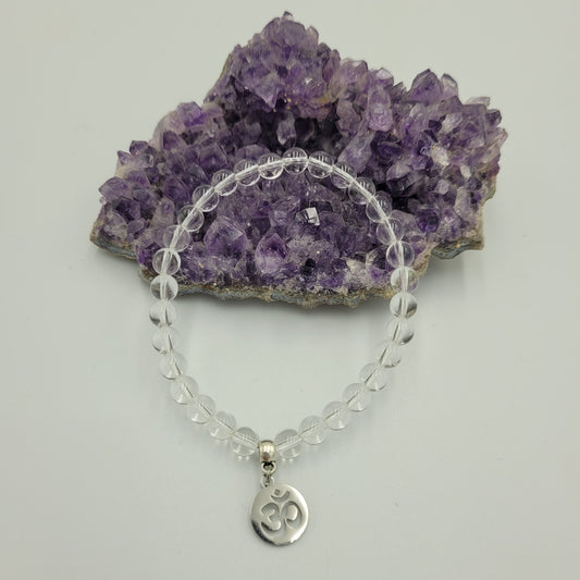 Bracelet Clear quartz 6mm Om