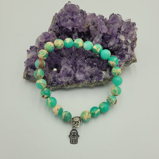 Bracelet Sediment Jasper 8mm Hamsa