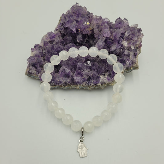 Bracelet Selenite 8mm Hamsa