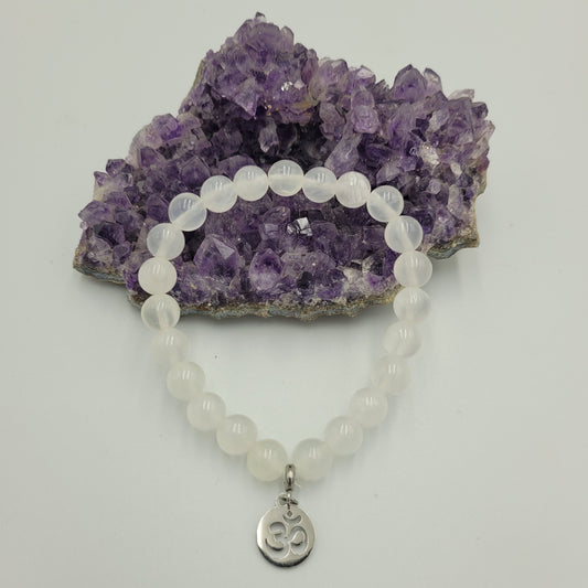 Bracelet Selenite 8mm Om