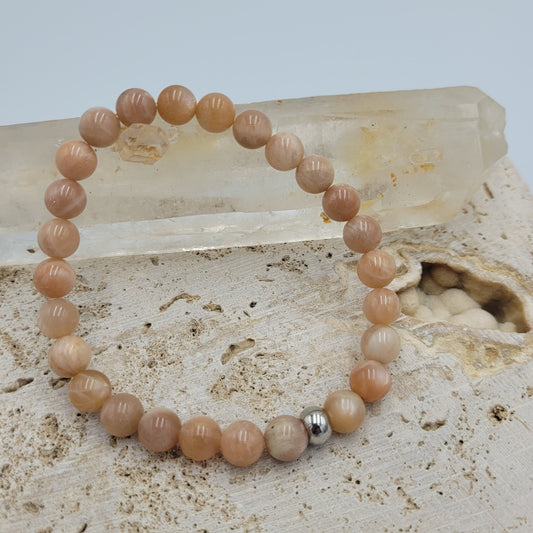 Men's Bracelet  Peach Moon 8mm stone