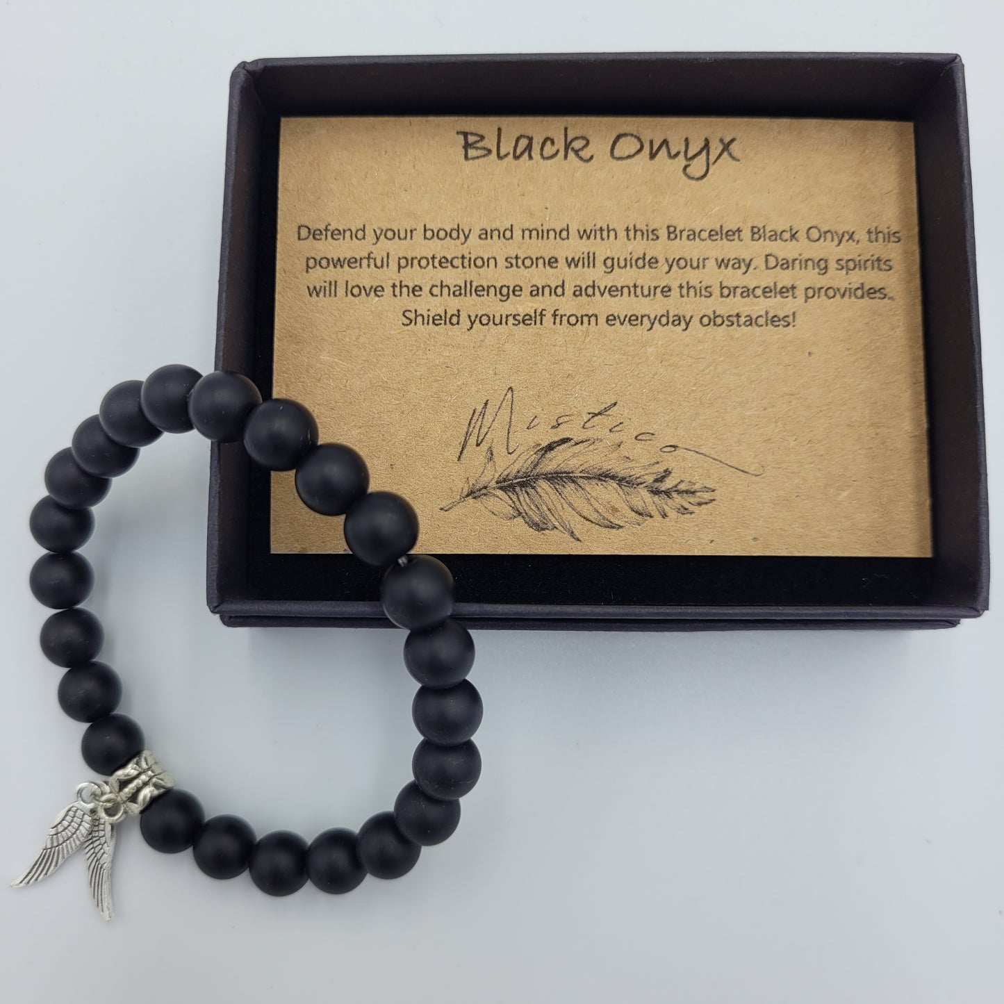Bracelet Black Onyx 8mm Wings