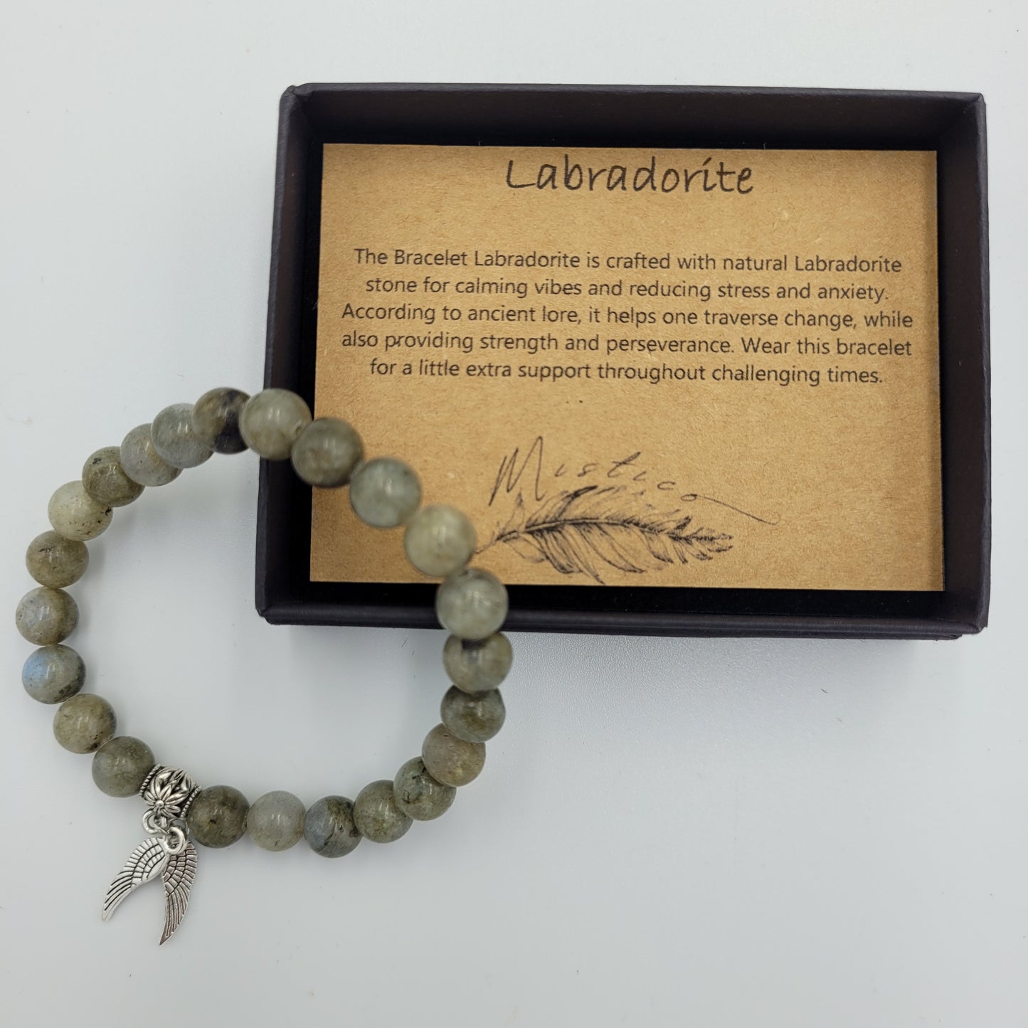 Bracelet Labradorite 6mm Wings
