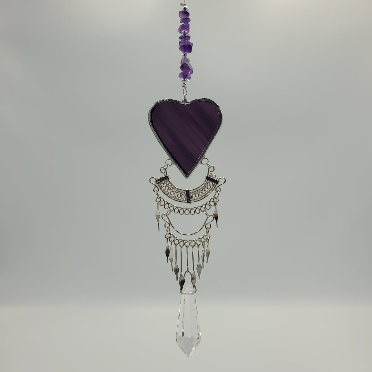 Hanging Heart stained glass Crystal Drop Suncatcher