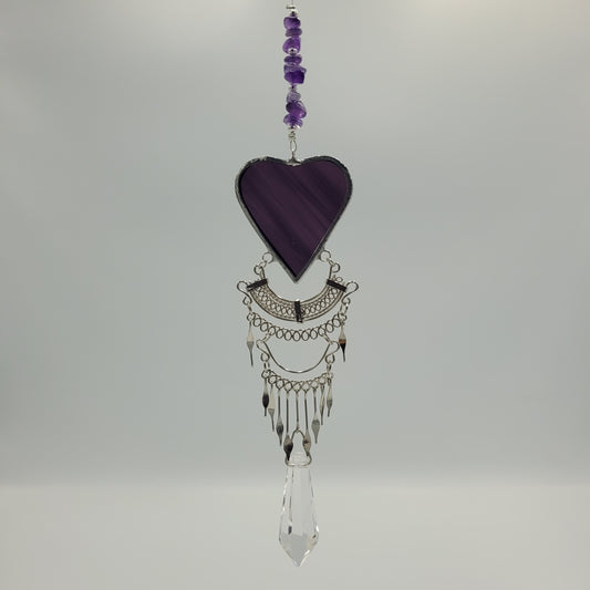 Hanging Heart stained glass Crystal Drop Suncatcher