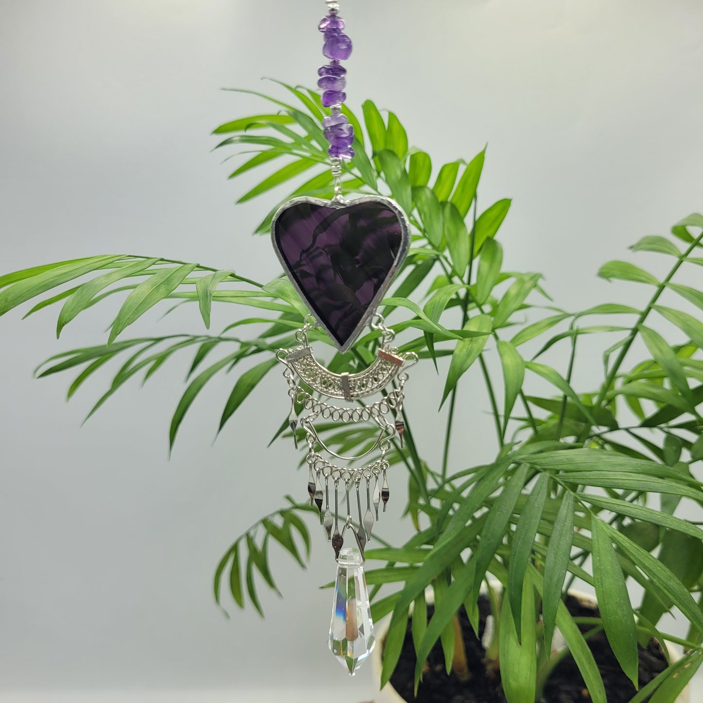 Hanging Heart stained glass Crystal Drop Suncatcher