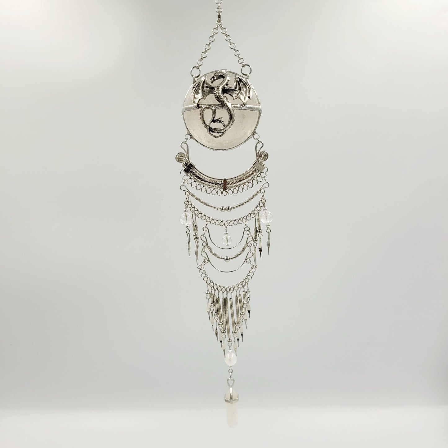 Clear Quartz Hanging Sphere / Dragon