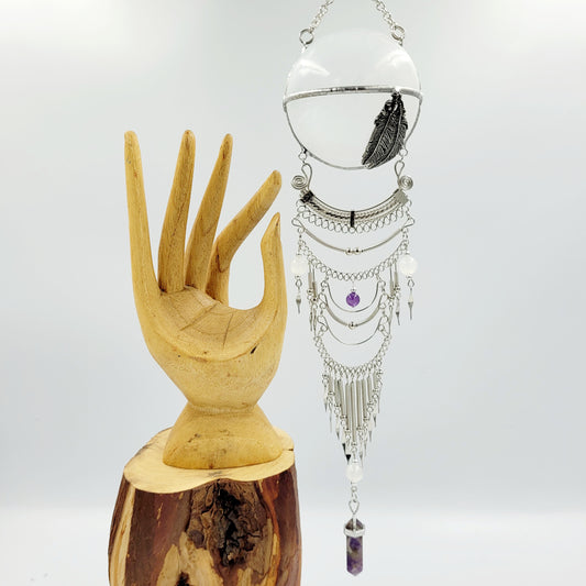 Selenite Hanging Sphere /Feather