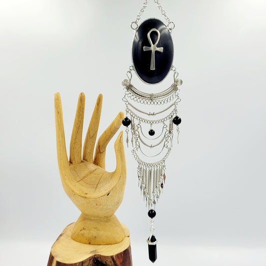 Obsidian Hanging Oval/ Ankh