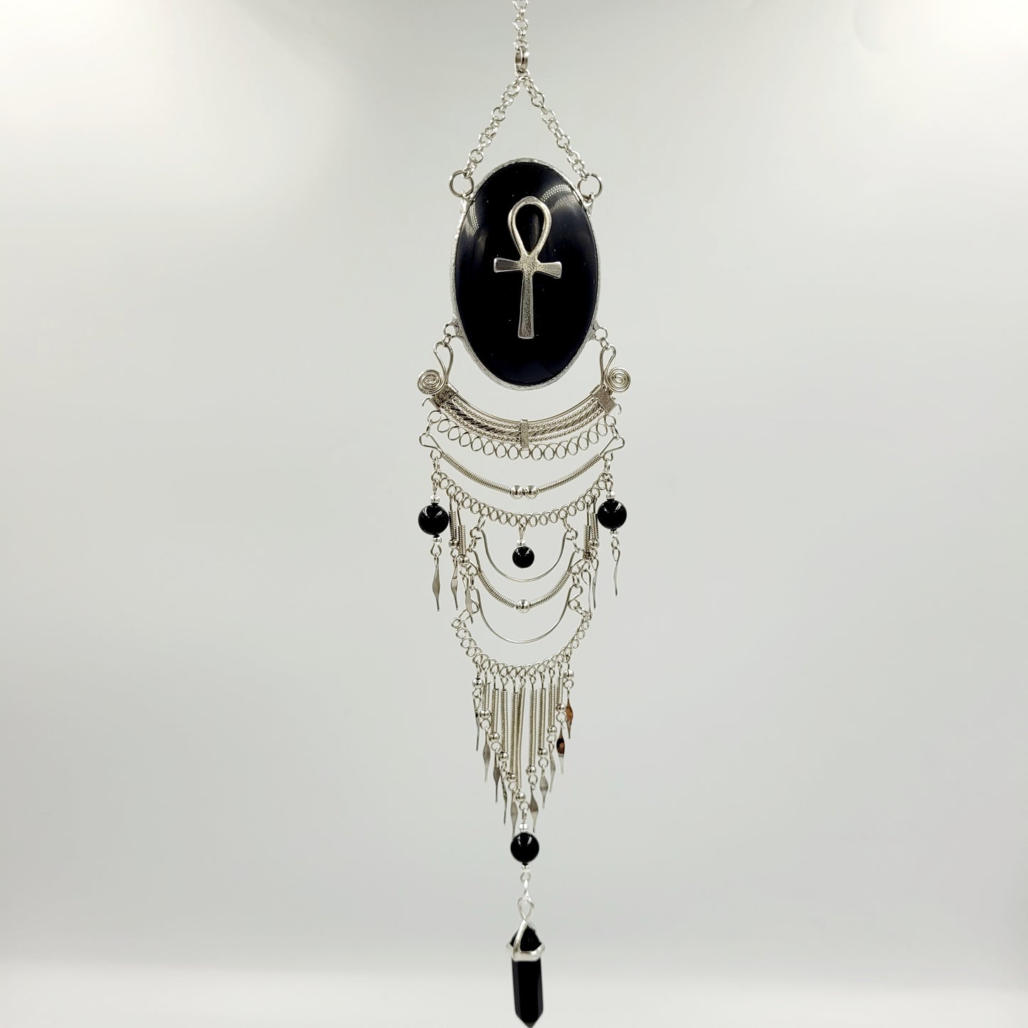 Obsidian Hanging Oval/ Ankh