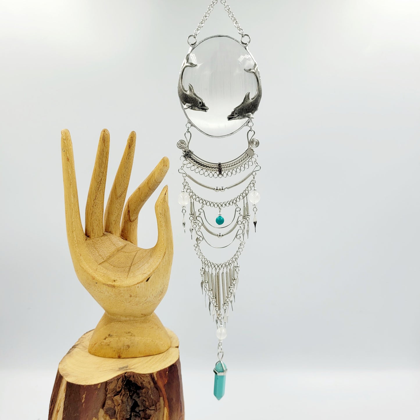 Selenite Hanging Oval / Dolphin