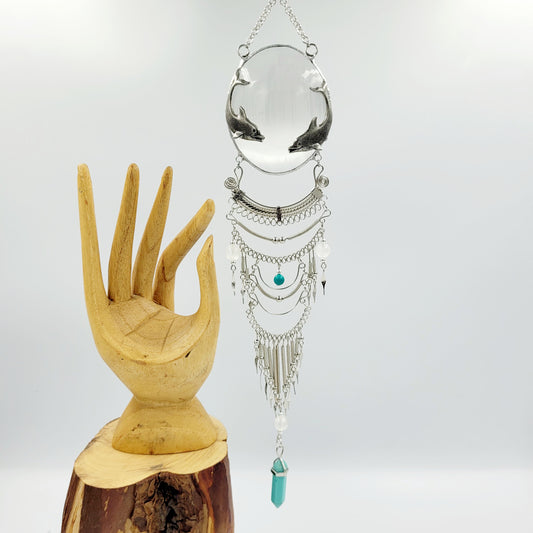 Selenite Hanging Oval / Dolphin
