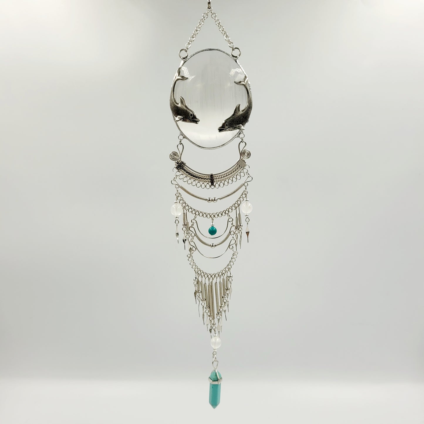 Selenite Hanging Oval / Dolphin