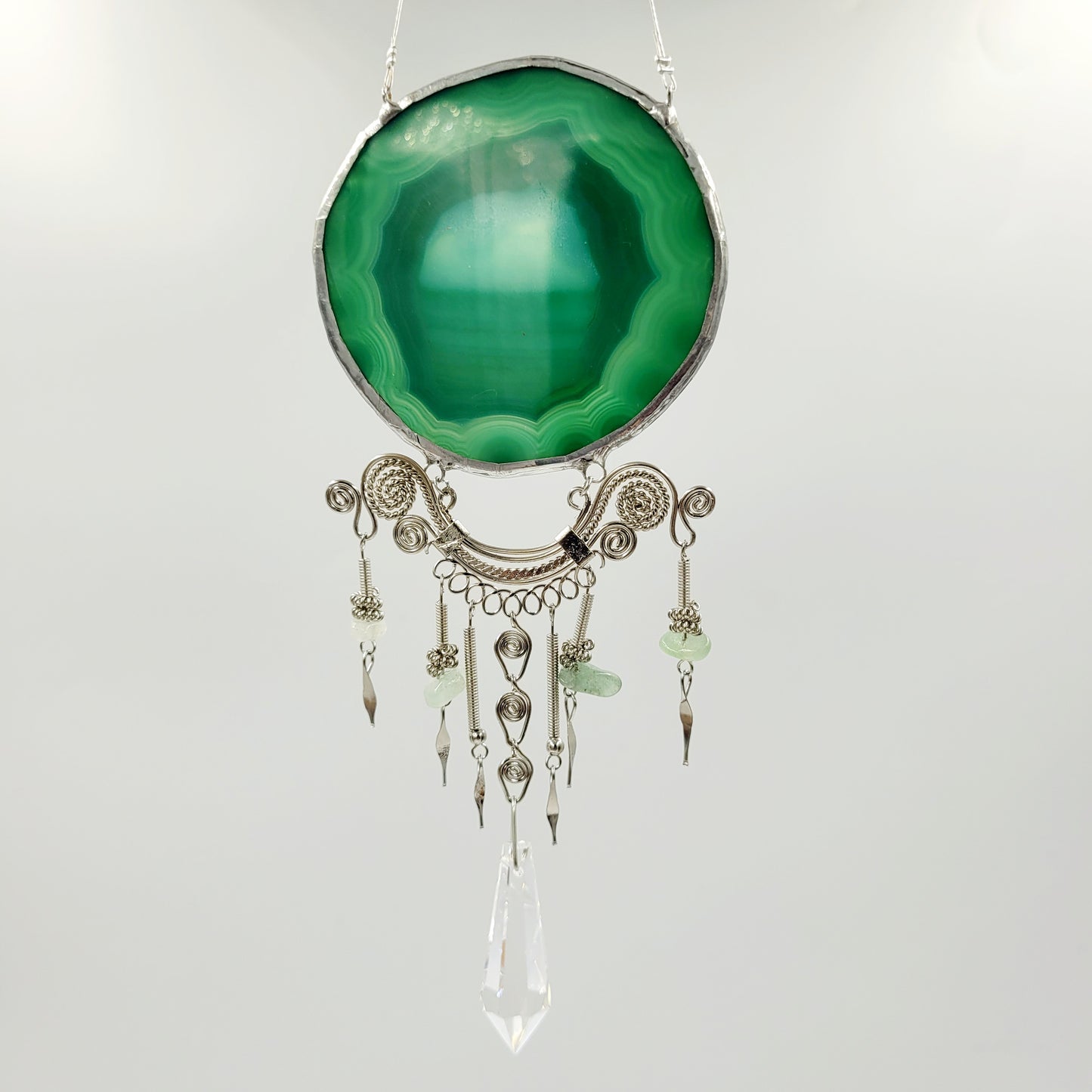 Agate slice Hanging Crystal / Green