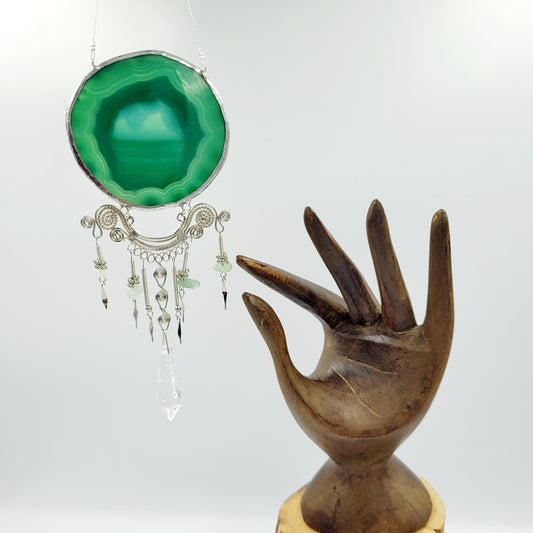 Agate slice Hanging Crystal / Green