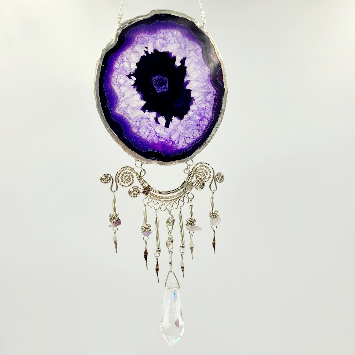 Agate slice Hanging Crystal / Purple
