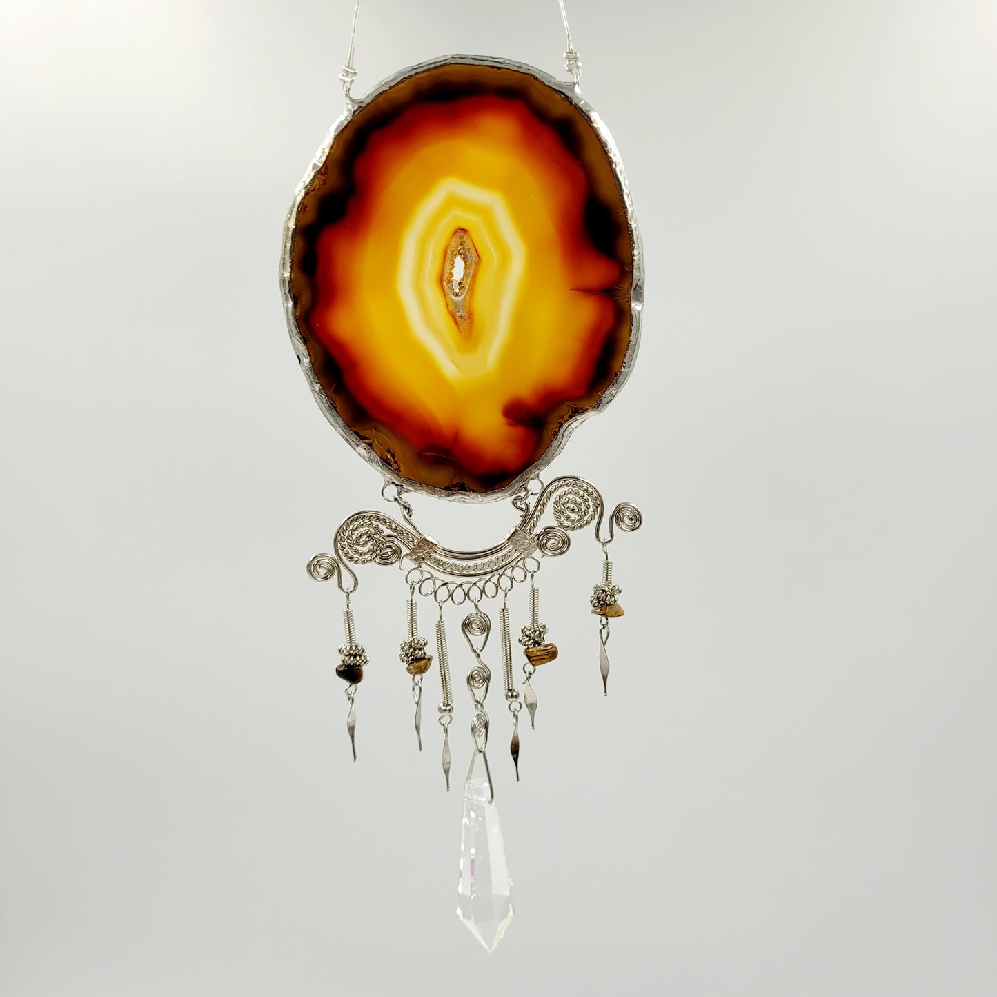 Agate slice Hanging Crystal / Brown