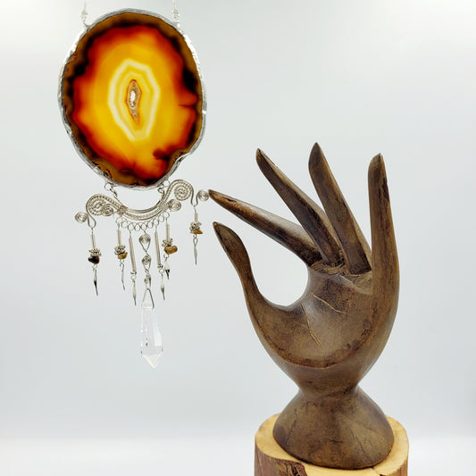 Agate slice Hanging Crystal / Brown