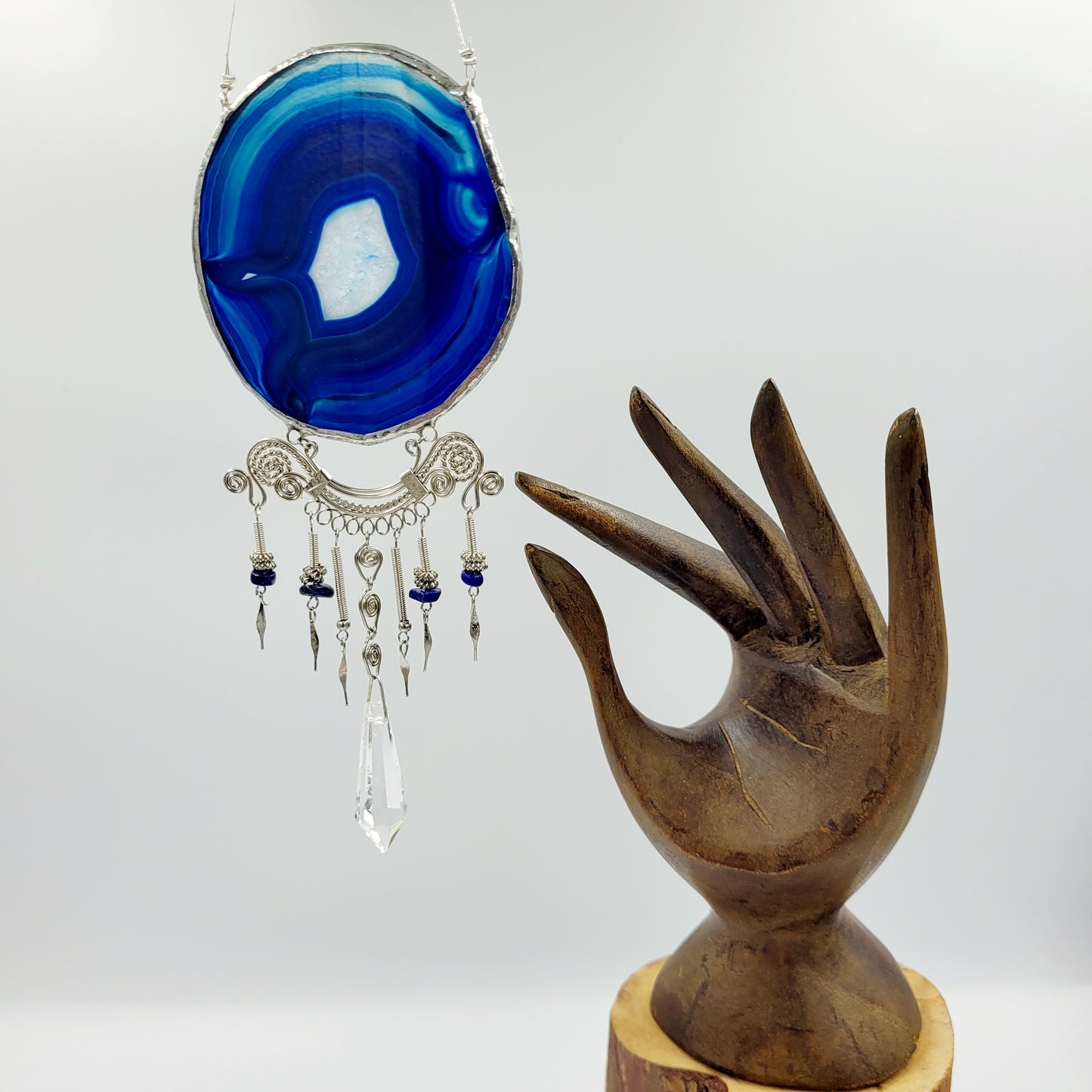 Agate slice Hanging Crystal / Blue