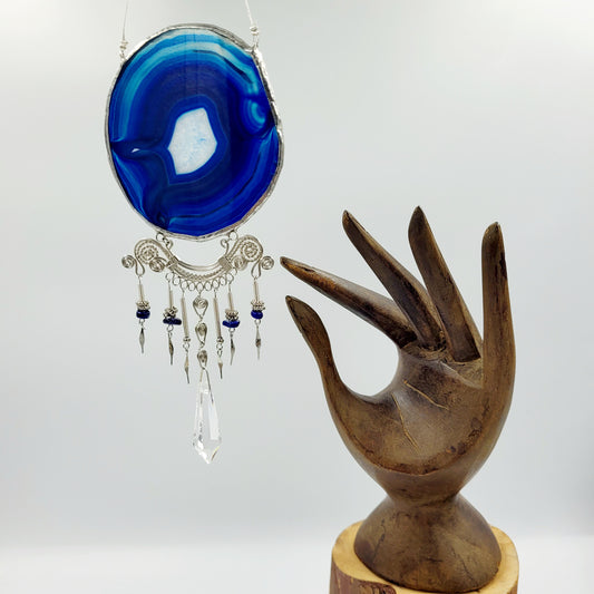 Agate slice Hanging Crystal / Blue